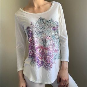 Lucky Brand 3/4 Sleeve T Shirt Medallion Print